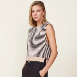 MONROW Merino Wool Sweater Vest DUSKWINTER/WHITEBLACKSTRIPES Hot